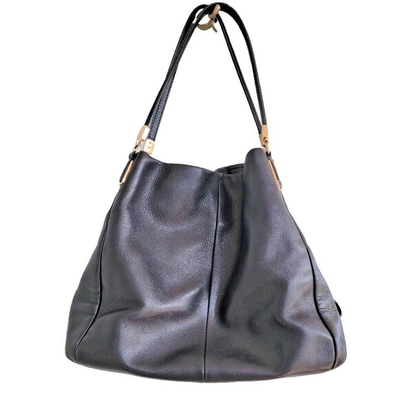 Coach Black  Leather Madison Pebbled Phoebe Shoulder Bag w Gold Hardware Purple - Picture 1 of 16